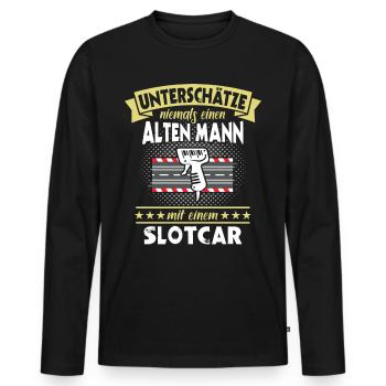 Slotcars Slotcar Sprüche unterschätze Slotracing - Männer Premium Bio Langarmshirt - Schwarz - Vorne - Nico (187cm)