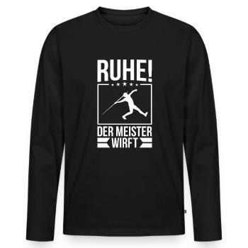 Ruhe! Der Meister wirft! Speerwurf Speerwerfen - Männer Premium Bio Langarmshirt - Schwarz - Vorne - Nico (187cm)