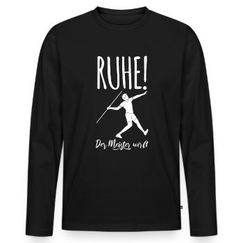 Ruhe! Der Meister wirft! Speerwurf Speerwerfen - Männer Premium Bio Langarmshirt - Schwarz - Vorne - Nico (187cm)