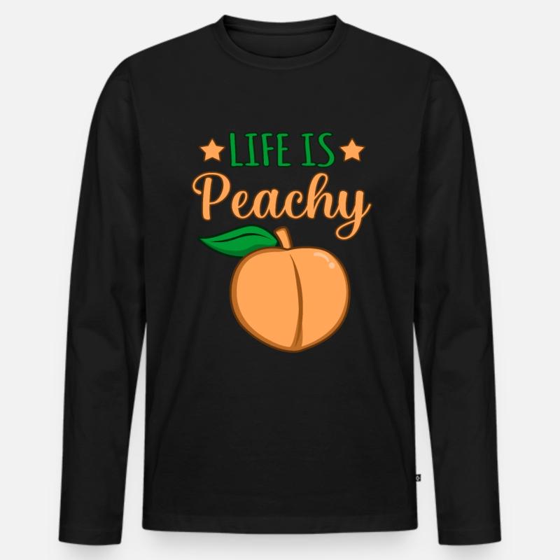 Pfirsich - Männer Premium Bio Langarmshirt - Schwarz