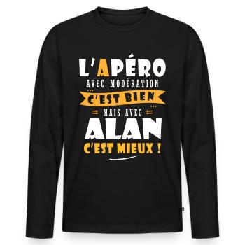 Alan Apero T shirt Humour personnalisé alan - T-shirt manches longues Premium bio Homme - noir - Devant - Nico (187cm)