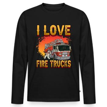 Firemen I Love Fire Trucks Firefighters Firetruck - Men's Premium Organic Long Sleeve Shirt - black - Front - Nico (187cm)