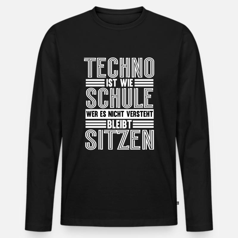 Techno Ist Wie Schule Techno - Männer Premium Bio Langarmshirt - Schwarz
