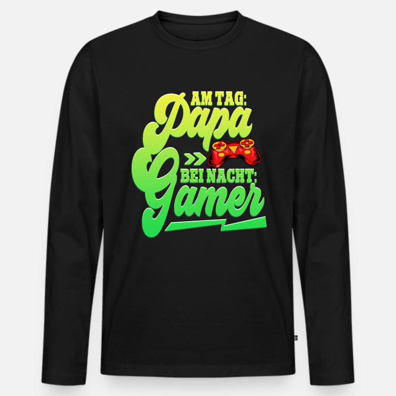 Zocken Gaming Papa - Männer Premium Bio Langarmshirt - Schwarz