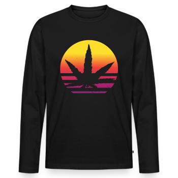 Cannabis leaf Retro Sunset - Men's Premium Organic Long Sleeve Shirt - black - Front - Nico (187cm)