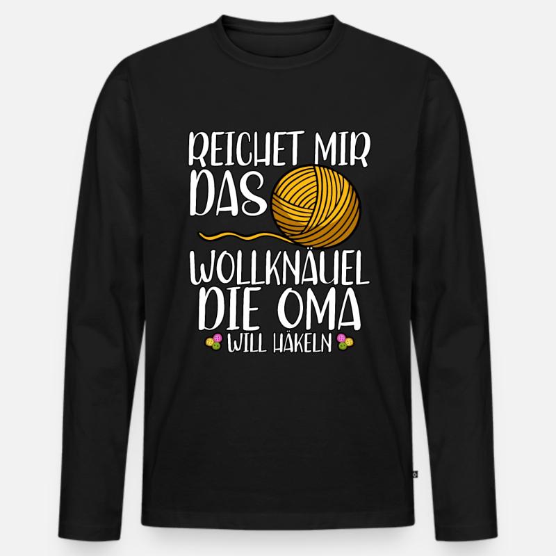 Häkeln Oma - Männer Premium Bio Langarmshirt - Schwarz