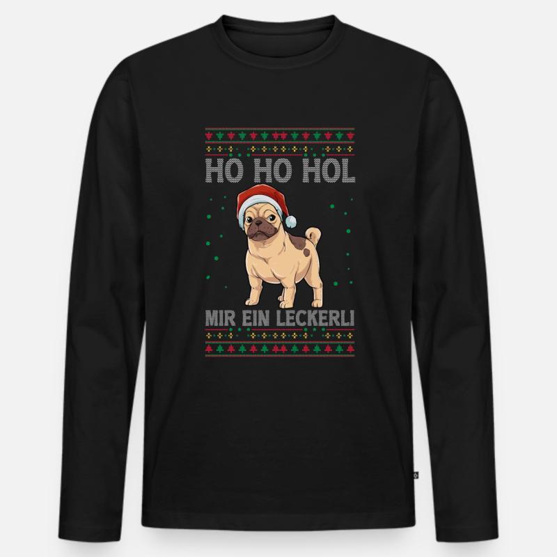Mops Weihnachten - Männer Premium Bio Langarmshirt - Schwarz