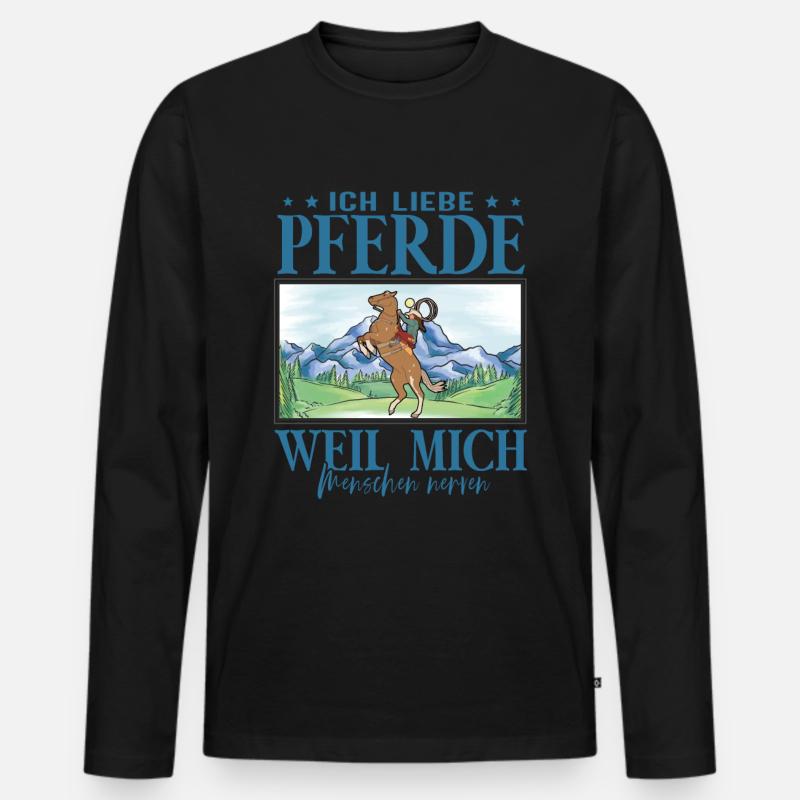 Ich liebe Pferde - Männer Premium Bio Langarmshirt - Schwarz