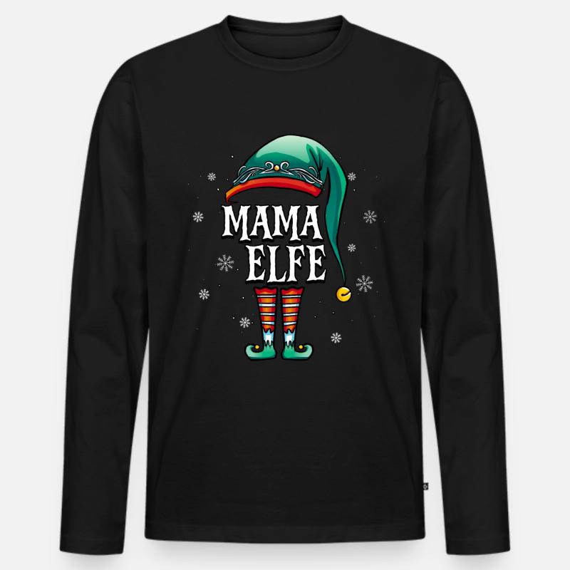 Weihnachten Mama Elf - Männer Premium Bio Langarmshirt - Schwarz