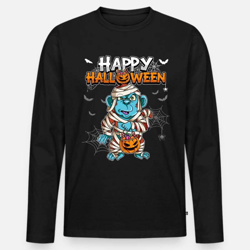 Halloween Affe Mumie - Männer Premium Bio Langarmshirt - Schwarz
