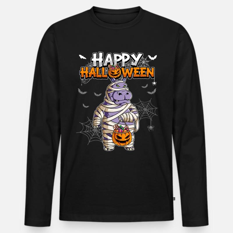 Halloween Nilpferd Mumie - Männer Premium Bio Langarmshirt - Schwarz
