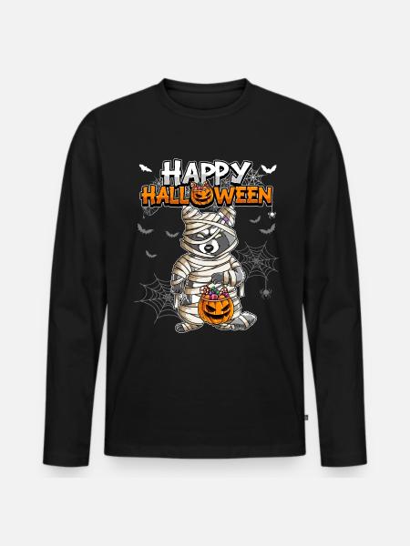 Halloween Waschbär Mumie - Männer Premium Bio Langarmshirt - Schwarz