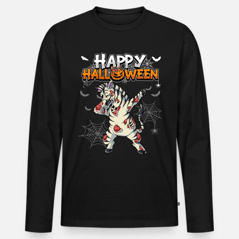 Halloween Zebra Zombie - Männer Premium Bio Langarmshirt - Schwarz