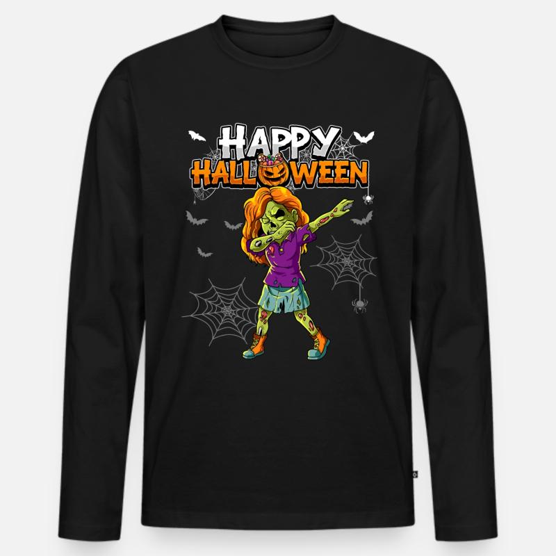 Halloween Mädchen Zombie - Männer Premium Bio Langarmshirt - Schwarz
