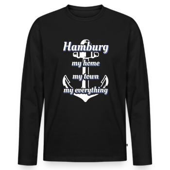 Hamburg Spruch Hansestadt Hamburg - Männer Premium Bio Langarmshirt - Schwarz - Vorne - Nico (187cm)