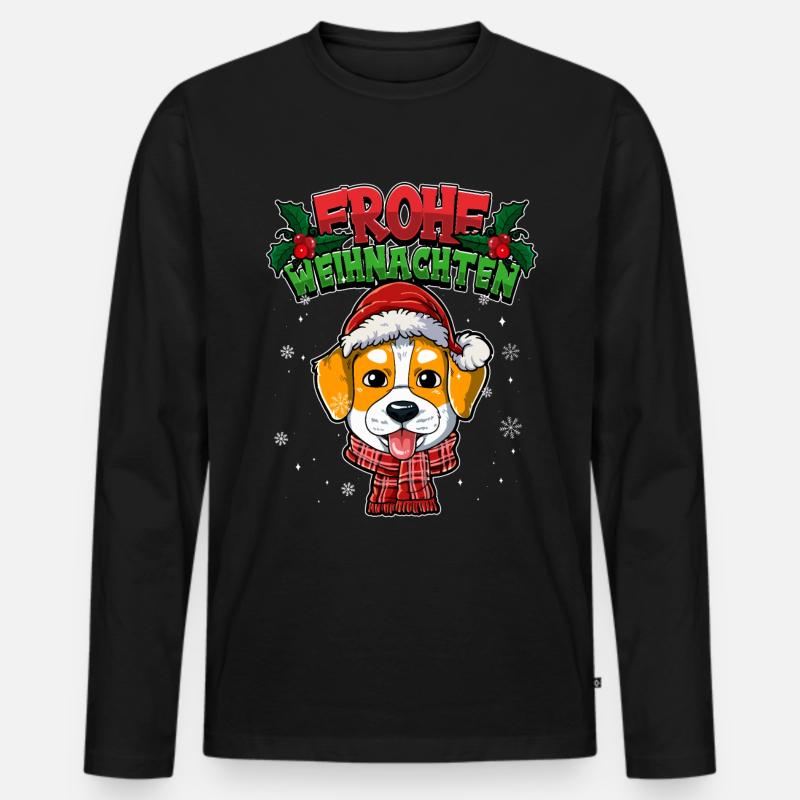 Frohe Weihnachten - Männer Premium Bio Langarmshirt - Schwarz
