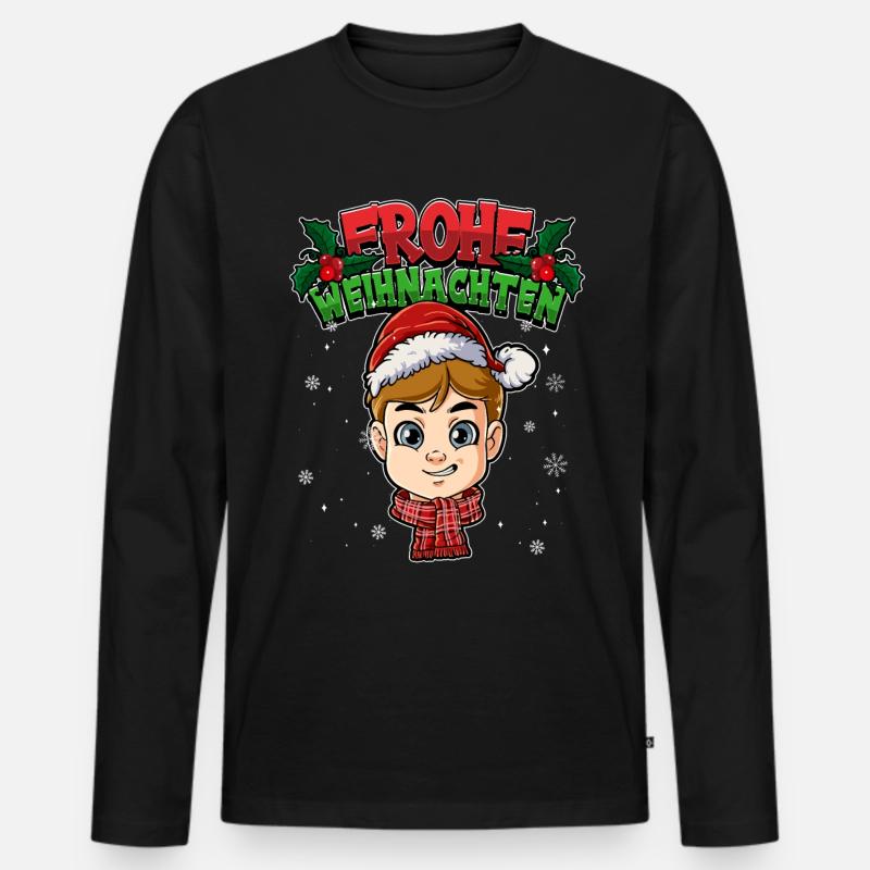 Frohe Weihnachten - Männer Premium Bio Langarmshirt - Schwarz