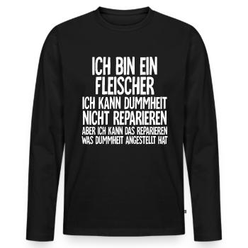 Fleischer - Männer Premium Bio Langarmshirt - Schwarz - Vorne - Nico (187cm)