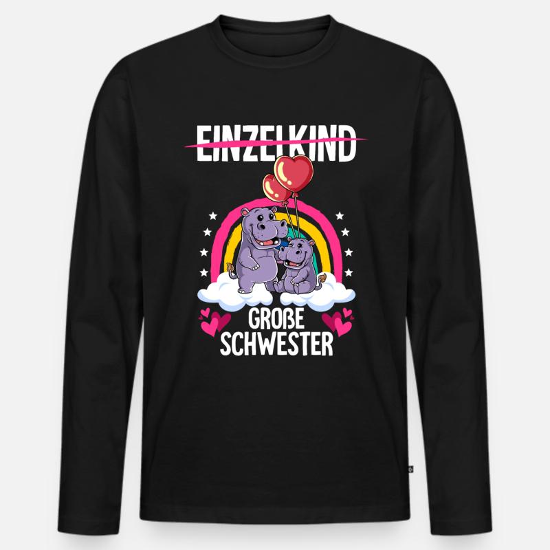 Ich werde Große Schwester Nilpferde - Männer Premium Bio Langarmshirt - Schwarz