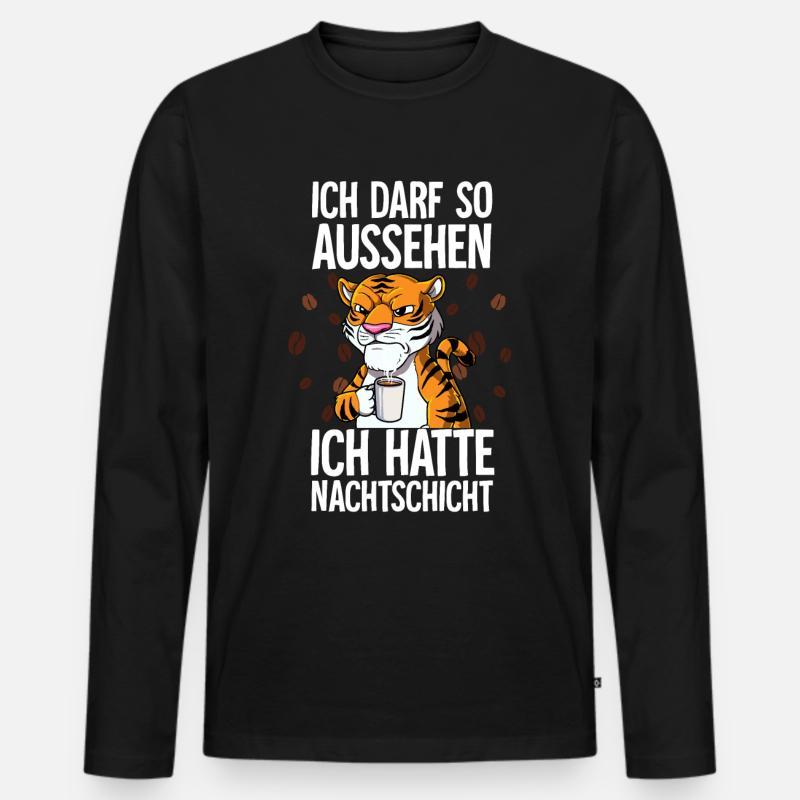 Ich Hatte Nachtschicht Kaffee Tiger - Männer Premium Bio Langarmshirt - Schwarz