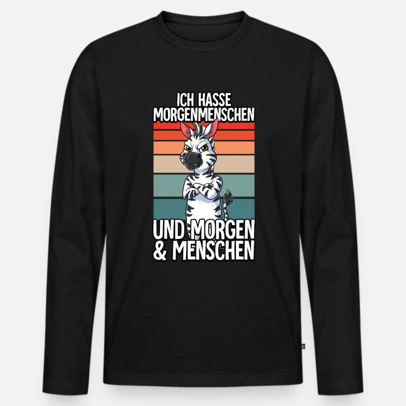 Ich Hasse Morgenmenschen Zebra - Männer Premium Bio Langarmshirt - Schwarz