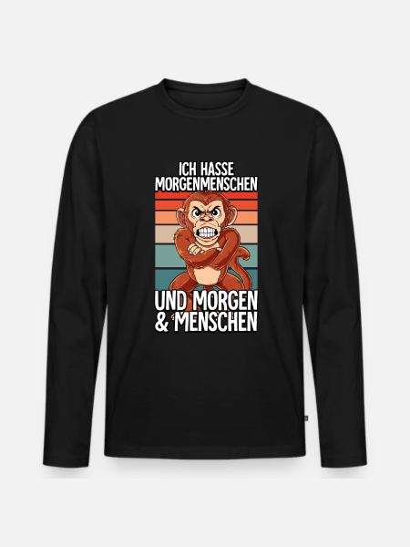 Ich Hasse Morgenmenschen Affe - Männer Premium Bio Langarmshirt - Schwarz