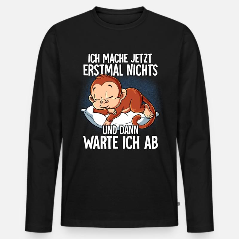 Langschläfer Affe Müde Schlaf - Männer Premium Bio Langarmshirt - Schwarz