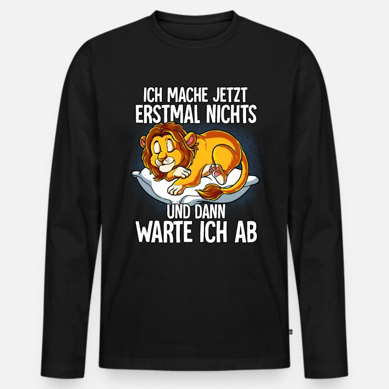 Langschläfer Löwe Müde Schlaf - Männer Premium Bio Langarmshirt - Schwarz