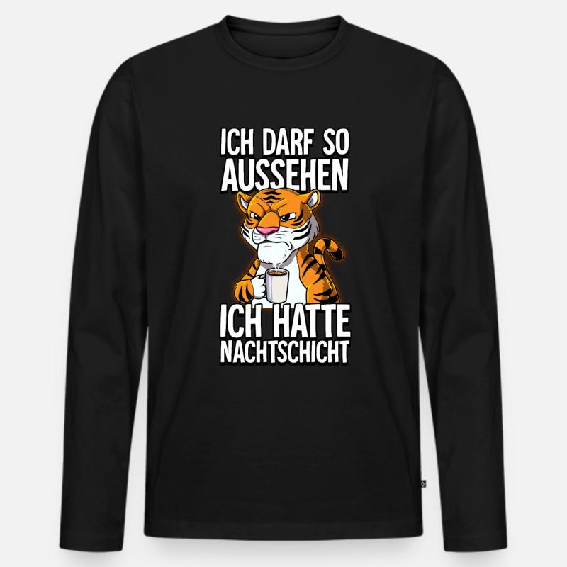 Ich Hatte Nachtschicht Kaffee Tiger - Männer Premium Bio Langarmshirt - Schwarz