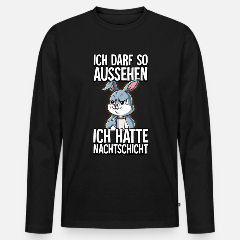 Ich Hatte Nachtschicht Kaffee Hase - Männer Premium Bio Langarmshirt - Schwarz