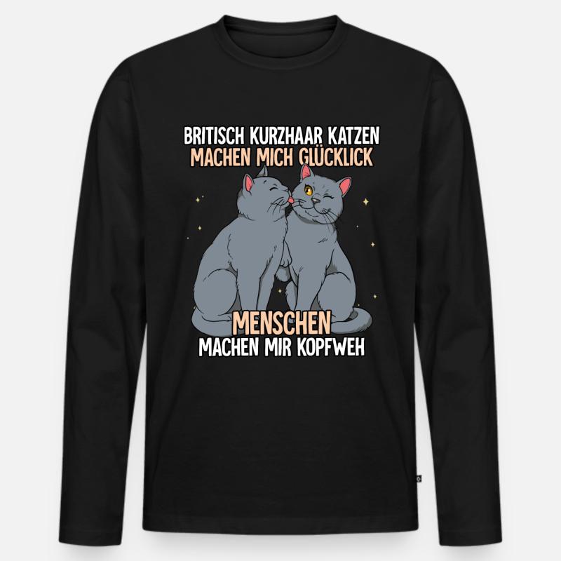 Britisch Kurzhaar Katzen - Männer Premium Bio Langarmshirt - Schwarz