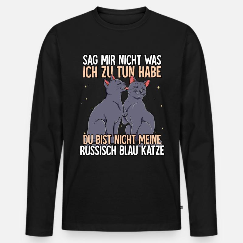 Russisch Blau Katze - Männer Premium Bio Langarmshirt - Schwarz