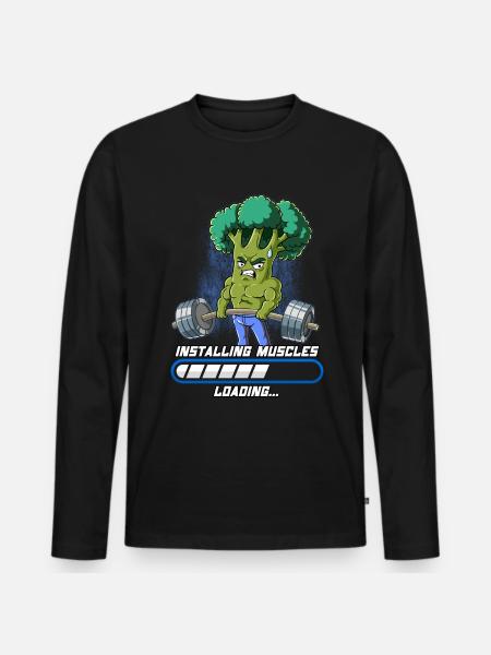 Broccoli Bouwen Spier Bodybuilding Fitness Gym - Mannen Premium Bio shirt met lange mouwen - zwart