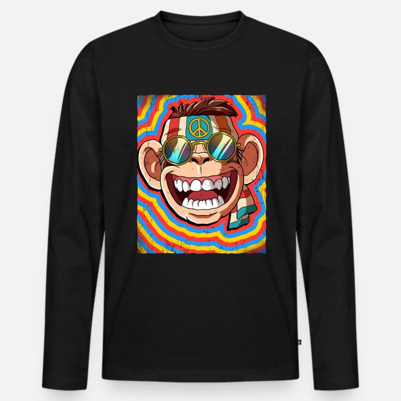 Hippie Affe Psychedelisch Trippy - Männer Premium Bio Langarmshirt - Schwarz