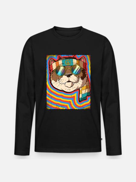 Hippie Otter Psychedelic Trippy - Men's Premium Organic Long Sleeve Shirt - black