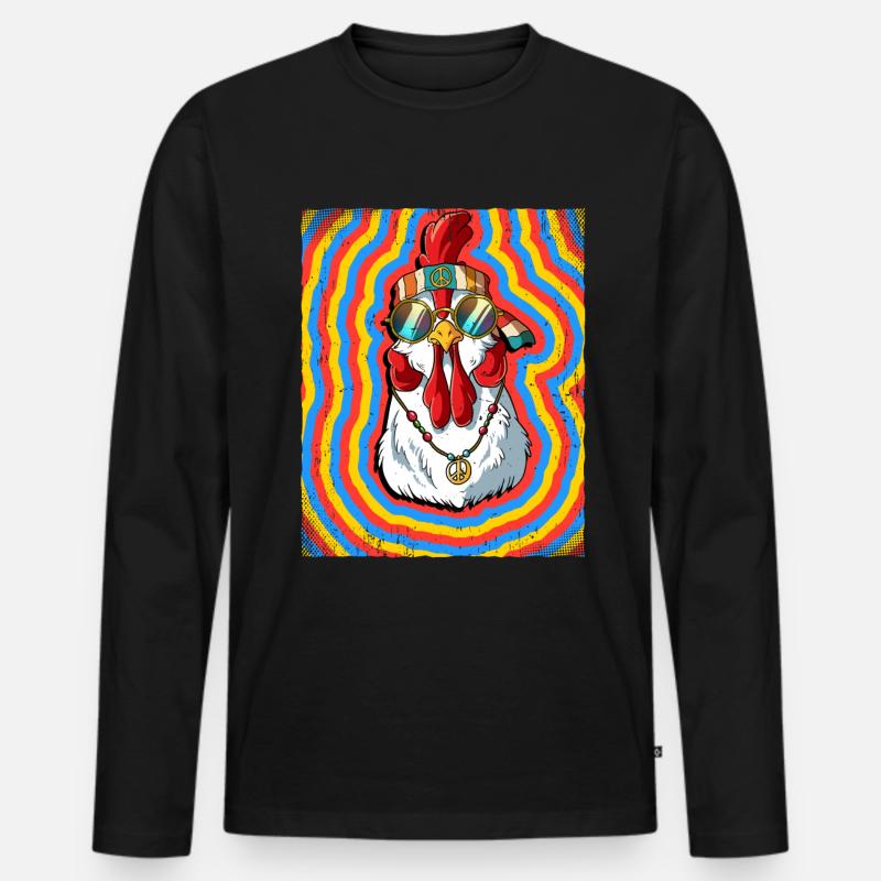 Hippie Huhn Psychedelisch Trippy - Männer Premium Bio Langarmshirt - Schwarz
