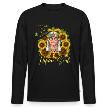 60s 70s Costume Hippie Soul - Men's Premium Organic Long Sleeve Shirt - black - Front - Nico (187cm)