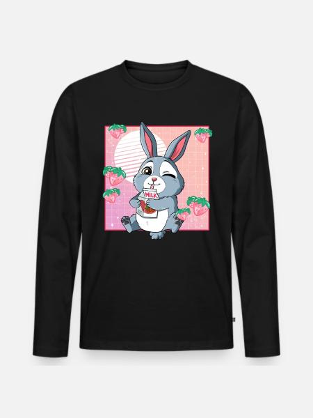 Kawaii Rabbit Strawberry Milk - Men's Premium Organic Long Sleeve Shirt - black