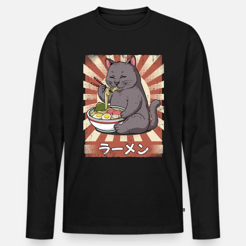 Ramen Katze Nudelsuppe Ramen - Männer Premium Bio Langarmshirt - Schwarz