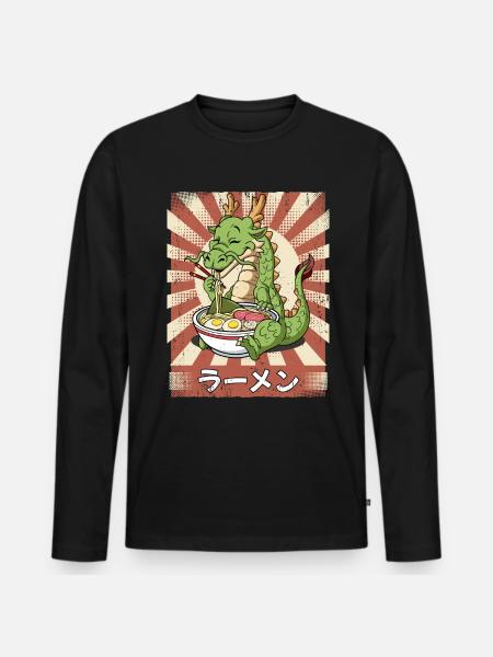 Ramen Drache Nudelsuppe Ramen - Männer Premium Bio Langarmshirt - Schwarz