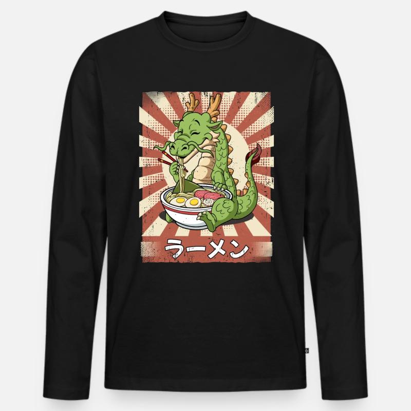 Ramen Drache Nudelsuppe Ramen - Männer Premium Bio Langarmshirt - Schwarz