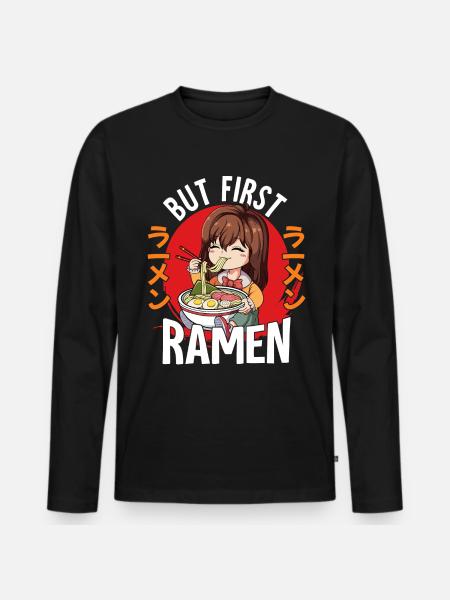 But First Ramen - Männer Premium Bio Langarmshirt - Schwarz