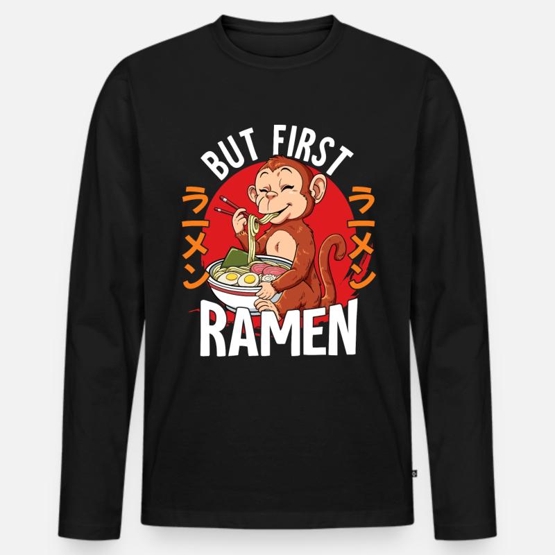 But First Ramen - Männer Premium Bio Langarmshirt - Schwarz