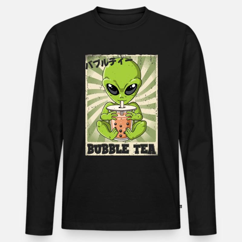 Boba Tea Alien Bubble Tea - Männer Premium Bio Langarmshirt - Schwarz