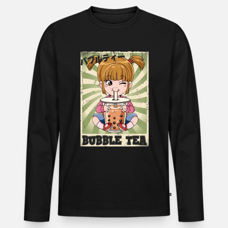 Boba Tea Mädchen Bubble Tea - Männer Premium Bio Langarmshirt - Schwarz