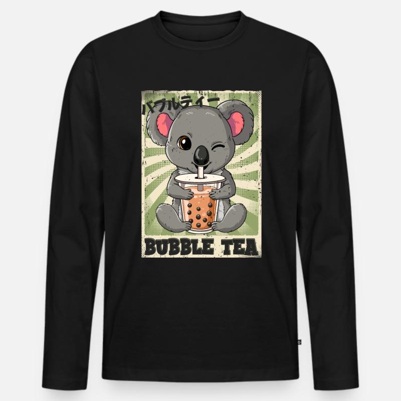 Boba Tea Koala Bubble Tea - Männer Premium Bio Langarmshirt - Schwarz