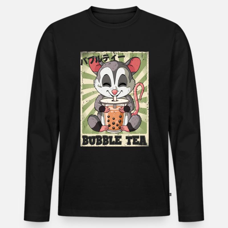 Boba Tea Opossum Bubble Tea - Männer Premium Bio Langarmshirt - Schwarz