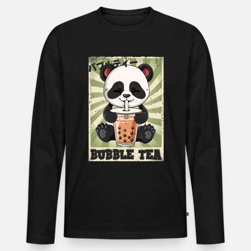 Boba Tea Panda Bubble Tea - Männer Premium Bio Langarmshirt - Schwarz