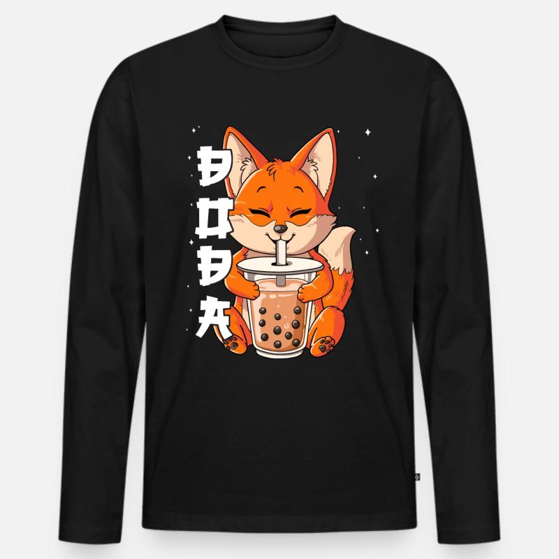 Boba Tea Fuchs Bubble Tea - Männer Premium Bio Langarmshirt - Schwarz