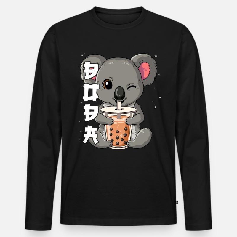 Boba Tea Koala Bubble Tea - Männer Premium Bio Langarmshirt - Schwarz